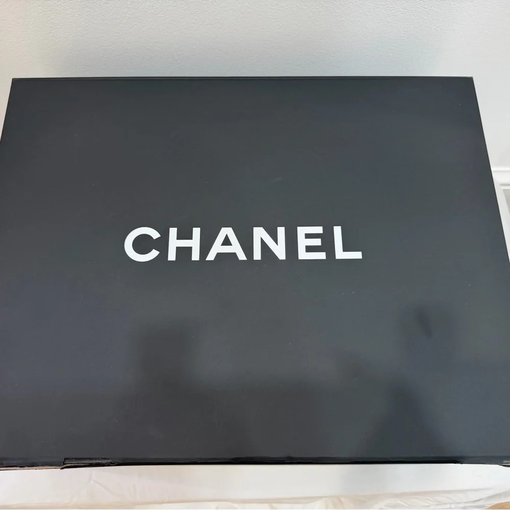 CHANEL COCO EYELET LARGE SHOPPING TOTE Black Calfskin Chain CC Bag Rare